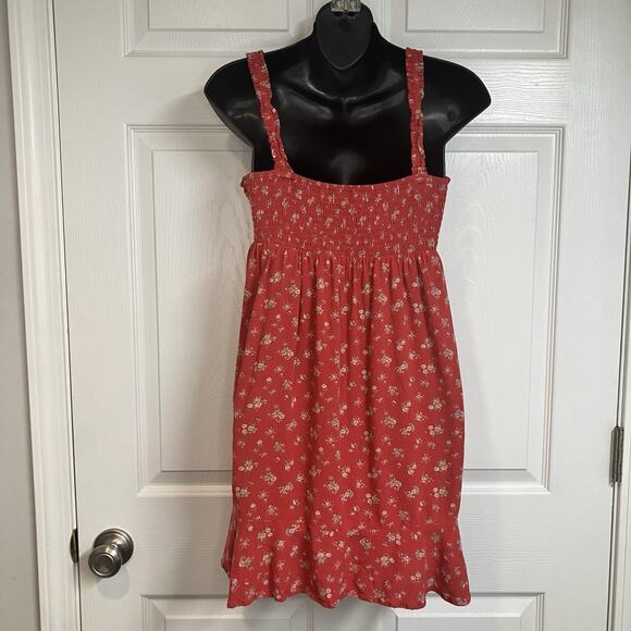 American Eagle Y2K Lace Up Floral Print Ruffle Mini Sun Dress Red Size S Cottage - Picture 2 of 12